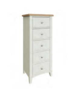 GA Bedroom White - 5 Drawer Narrow Chest