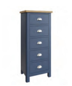 RA Bedroom Blue 5 Drawer Narrow Chest
